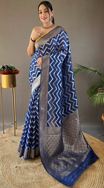 Fairytale Blue Cotton Silk Saree With Flamboyant Blouse Piece