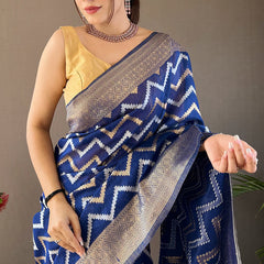 Fairytale Blue Cotton Silk Saree With Flamboyant Blouse Piece
