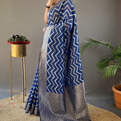 Fairytale Blue Cotton Silk Saree With Flamboyant Blouse Piece