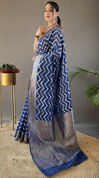Fairytale Blue Cotton Silk Saree With Flamboyant Blouse Piece