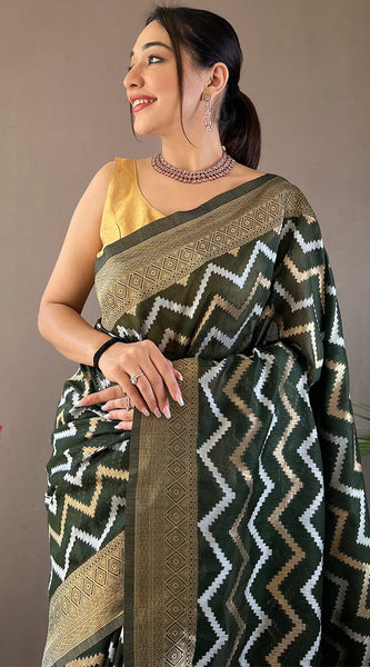 Opulent Dark Green Cotton Silk Saree With Designer Blouse Piece