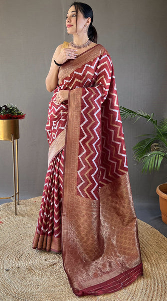 Pretty Maroon Cotton Silk Saree With Capricious Blouse Piece