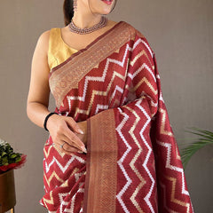 Pretty Maroon Cotton Silk Saree With Capricious Blouse Piece