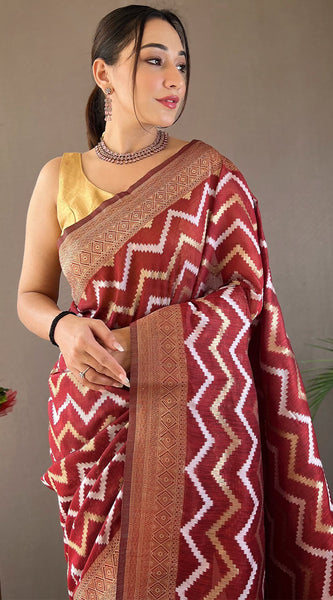 Pretty Maroon Cotton Silk Saree With Capricious Blouse Piece