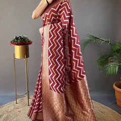 Pretty Maroon Cotton Silk Saree With Capricious Blouse Piece