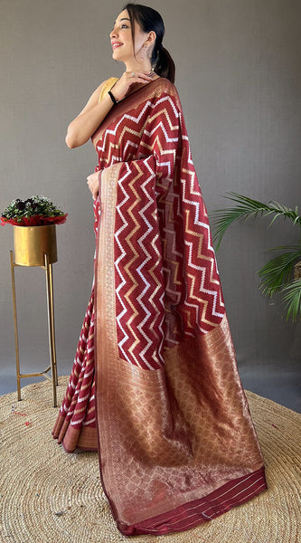 Pretty Maroon Cotton Silk Saree With Capricious Blouse Piece