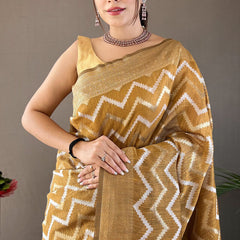 Beautiful Mustard Cotton Silk Saree With Intricate Blouse Piece