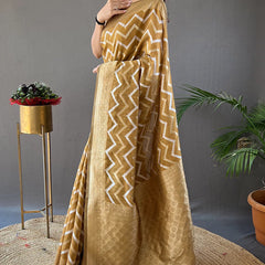 Beautiful Mustard Cotton Silk Saree With Intricate Blouse Piece
