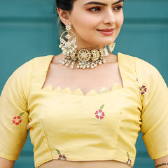 Attractive Yellow Embroidery Work Tussar Silk Saree With Lovely Blouse Piece