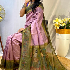 Entrancing Lavender Printed Soft Chanderi Silk Saree With Radiant Blouse Piece