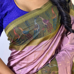 Entrancing Lavender Printed Soft Chanderi Silk Saree With Radiant Blouse Piece