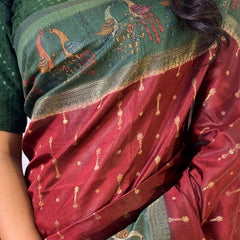 Surpassing Maroon Printed Soft Chanderi Silk Saree With Gratifying Blouse Piece