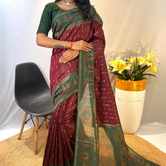 Surpassing Maroon Printed Soft Chanderi Silk Saree With Gratifying Blouse Piece