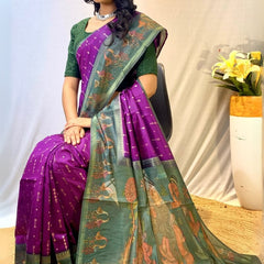 Desiring Purple Printed Soft Chanderi Silk Saree With Prettiest Blouse Piece
