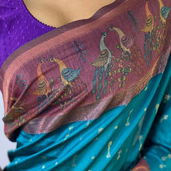 Traditional Rama Printed Soft Chanderi Silk Saree With Comely Blouse Piece