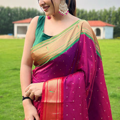 Demanding Dark Pink Paithani Silk Saree With Surpassing Blouse Piece