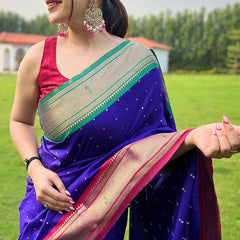 Incredible Royal Blue Paithani Silk Saree With Tempting Blouse Piece