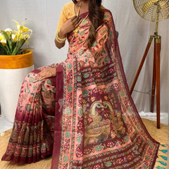 Exquisite Pink Kalamkari Printed Saree With Resonant Blouse Piece