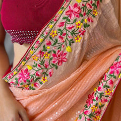 Quintessential Peach Sequence Work Georgette Saree With Forbearance Blouse Piece