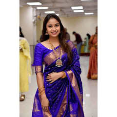 Elegant Saree with Rich Lichi Silk & Designer Zari Work Navy Blue