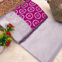 Golden Zari Woven Lichi Silk Saree for Grand Occasions Pink