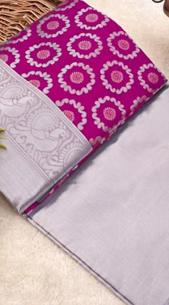 Golden Zari Woven Lichi Silk Saree for Grand Occasions Pink