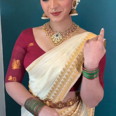Embrocation Off White Soft Silk Saree With Angelic Blouse Piece