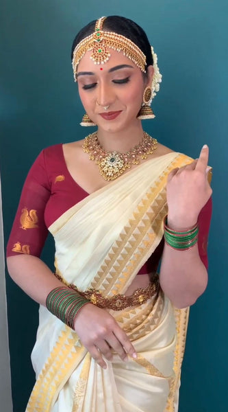 Embrocation Off White Soft Silk Saree With Angelic Blouse Piece