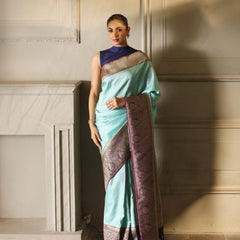 Tremendous Sky Soft Banarasi Silk Saree With Incomparable Blouse Piece