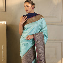 Tremendous Sky Soft Banarasi Silk Saree With Incomparable Blouse Piece