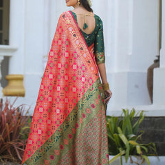 Royal Radiance: Designer Kanjivaram Silk Saree in Gajari Pink & Bottle Green