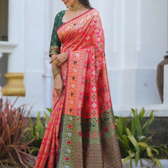 Royal Radiance: Designer Kanjivaram Silk Saree in Gajari Pink & Bottle Green