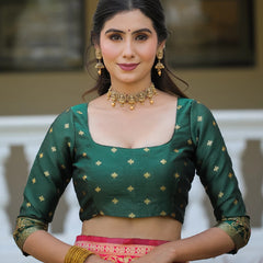 Royal Radiance: Designer Kanjivaram Silk Saree in Gajari Pink & Bottle Green