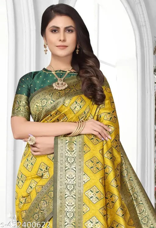 Sunlit Splendor: Designer Kanjivaram Silk Saree in Mustard Yellow & Bottle Green