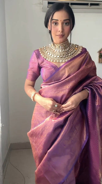 Mellifluous 1-Minute Ready To Wear Purple Kanjivaram Silk Saree