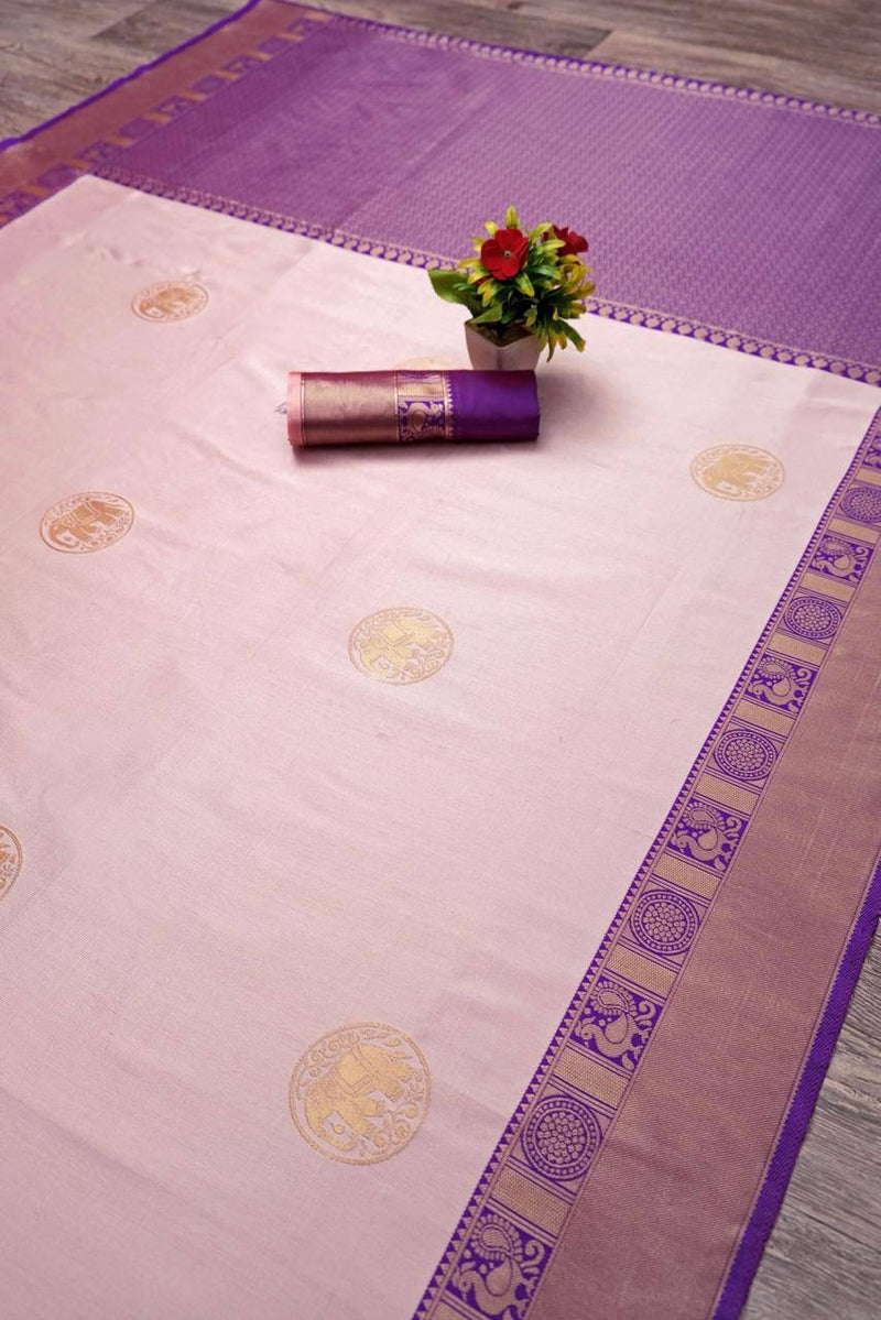Amazing Off White Kanjivaram Soft Silk Saree With Phenomenal Blouse Piece