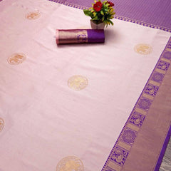 Amazing Off White Kanjivaram Soft Silk Saree With Phenomenal Blouse Piece
