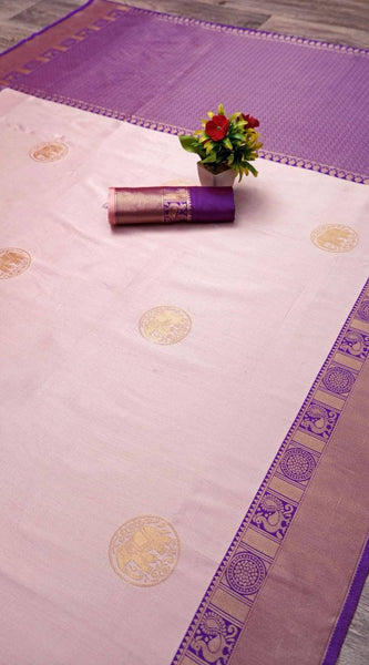 Amazing Off White Kanjivaram Soft Silk Saree With Phenomenal Blouse Piece