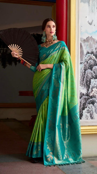 Desiring Pista-Rama Soft Silk Saree With Blissful Blouse Piece