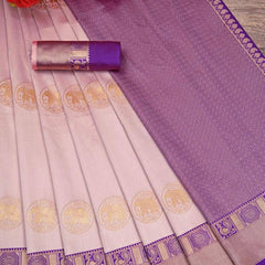 Amazing Off White Kanjivaram Soft Silk Saree With Phenomenal Blouse Piece