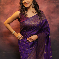 Fantabulous Purple Banarasi soft Silk Saree With Pleasurable Blouse Piece