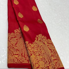Gossamer Red Soft Banarasi Silk Saree With Chatoyant Blouse Piece