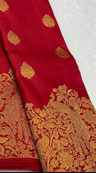 Gossamer Red Soft Banarasi Silk Saree With Chatoyant Blouse Piece