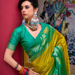 Desiring Pista-Rama Soft Silk Saree With Blissful Blouse Piece