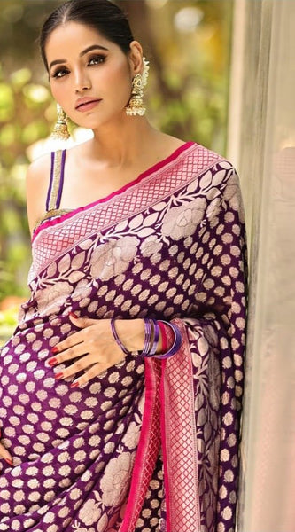 Scrumptious Purple Soft Silk Saree With Supernal Blouse Piece