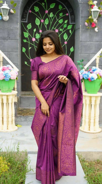 Ephemeral Purple Soft Silk Saree With Excellent Blouse Piece