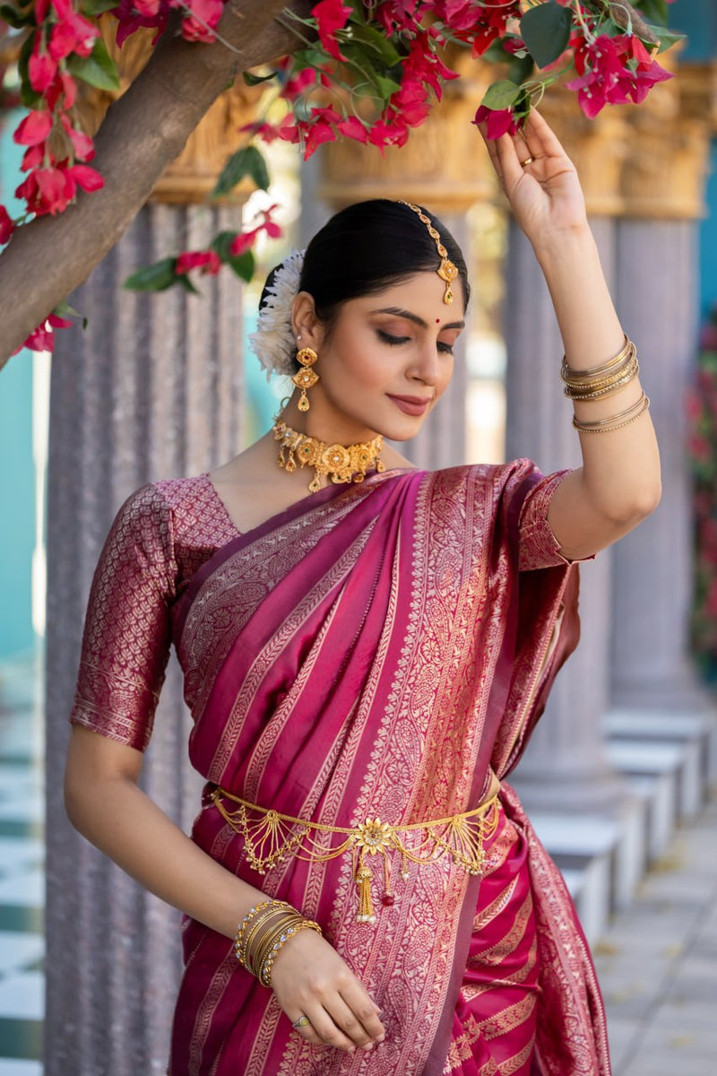Appealing Dark Pink Soft Silk Saree With Glorious Blouse Piece