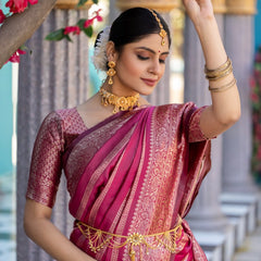 Appealing Dark Pink Soft Silk Saree With Glorious Blouse Piece