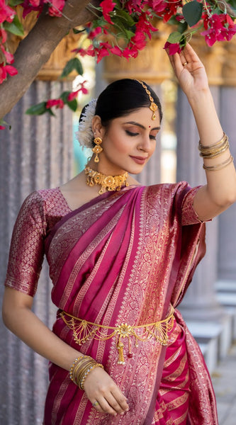 Appealing Dark Pink Soft Silk Saree With Glorious Blouse Piece