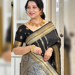 Opulent Black Soft Silk Saree With Flameboyant Blouse Piece